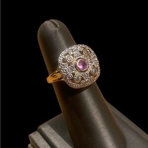 Gold tone Gemstone Ring with Cubic Zirconia Filigree Ring